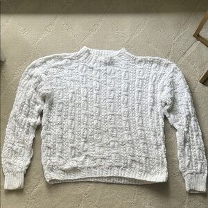 Ralph Lauren White Cotton Cable Knit Turtleneck Sweater